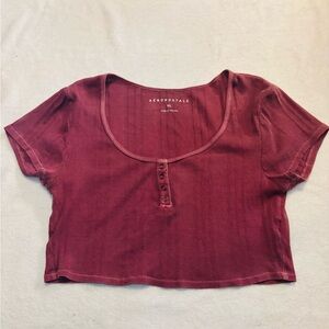 Aeropostale Henley Scoop Neck Partial Buttoned Short Sleeve Crop Ribbed XL EUC